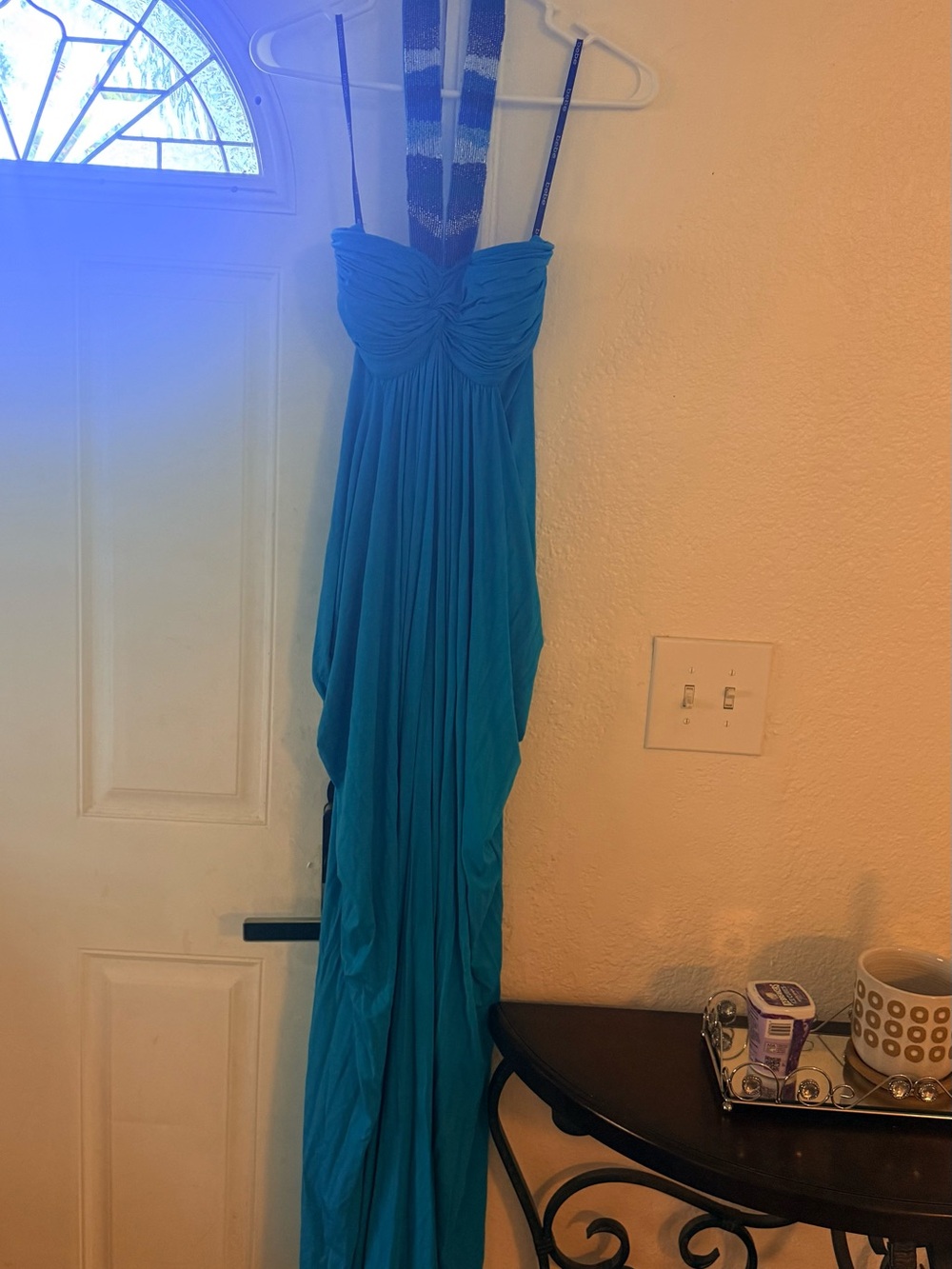 bebe Teal Ruched Sweetheart Maxi Dress with Spaghetti Straps